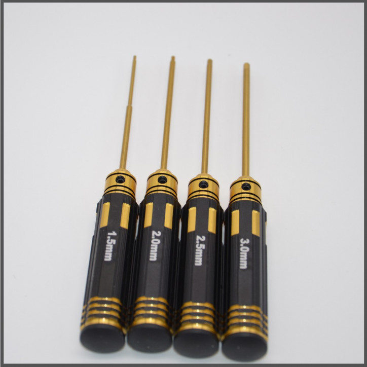 Titanium wrenches kit 1,5/2,0/2,5/3,0 mm - light - black/gold